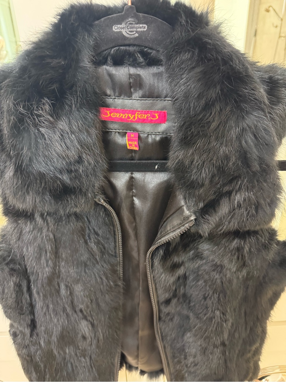 Genuine Rabbit Black Fur Zip Vest